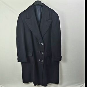 Vintage RAJURA 100% Cashmere Navy Blue Trench Double Breasted Over Coat